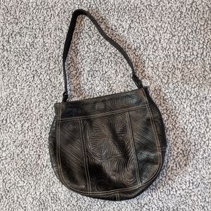 Franco Sarto black leather floral handbag purse